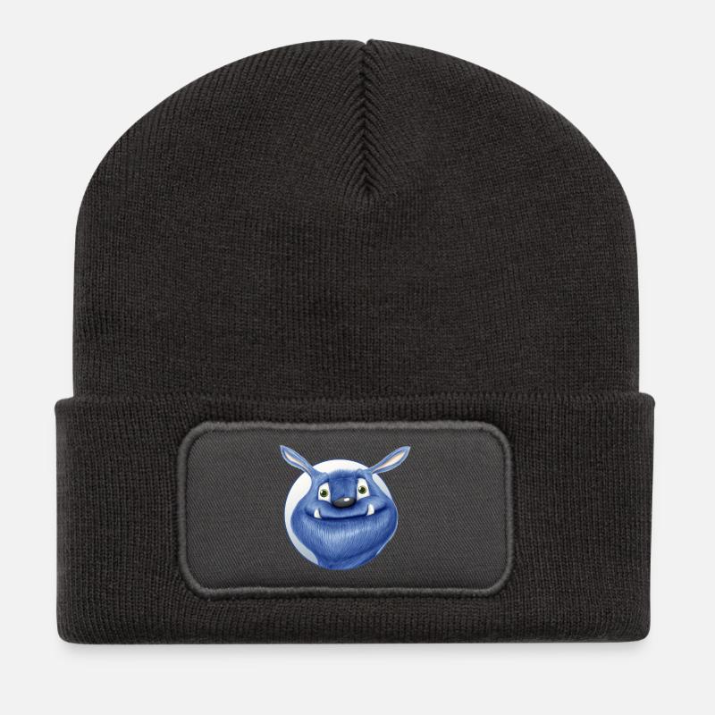 blaues Monster - Recycelte Patch Beanie - Dunkelgrau
