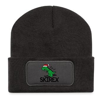 Skirex T-Rex skiant Dinosaur Tyrannosaurus Jeu de mots de ski - Beanie recyclé à patch - charbon - Devant