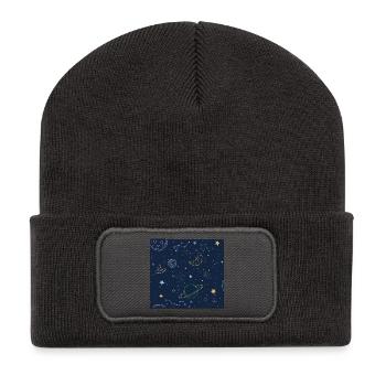 Kosmischer Dschungel mit Planeten und Sternen - Recycelte Patch Beanie - Dunkelgrau - Vorne