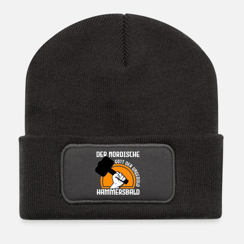 Nordischer Gott der Ungeduld - Recycelte Patch Beanie - Dunkelgrau