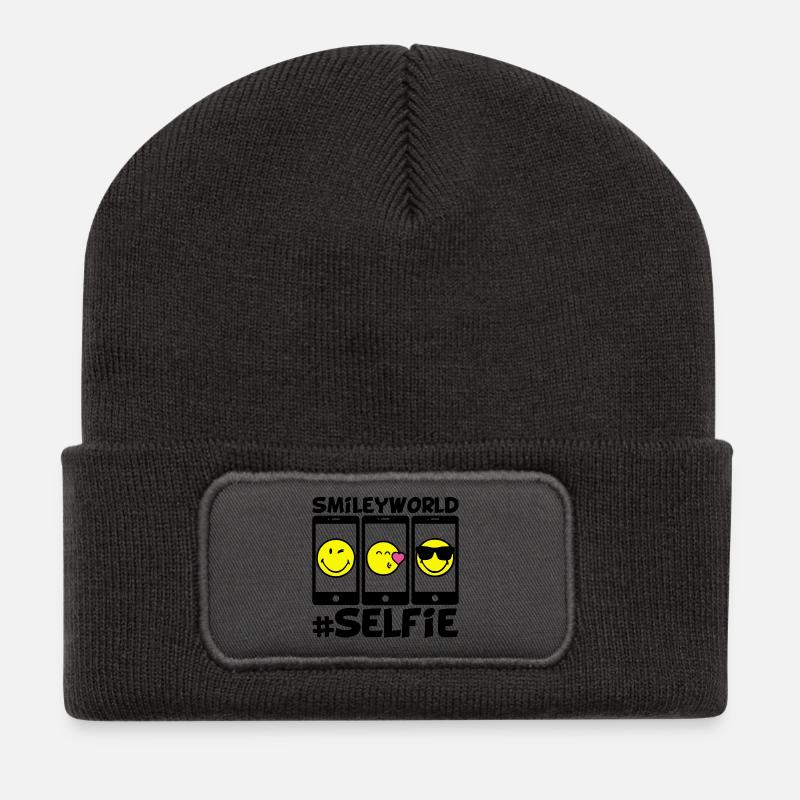Smileys und Selfies - Recycelte Patch Beanie - Dunkelgrau