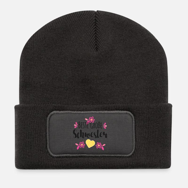 Beste Große Schwester - Recycelte Patch Beanie - Dunkelgrau