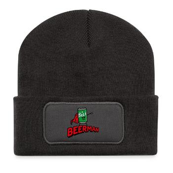 Drôle de beer man Super-héros Jeu de mots Fête des pères - Beanie recyclé à patch - charbon - Devant