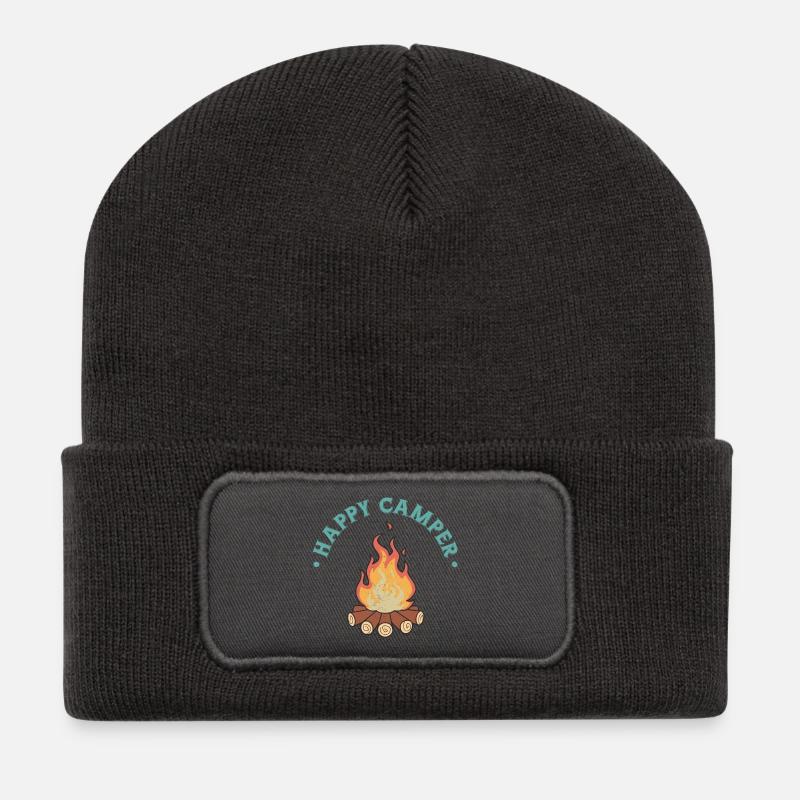 Glücklicher Camper - Recycelte Patch Beanie - Dunkelgrau