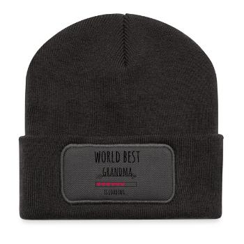 werdende world best Oma Schwangerschaft Geschenk - Recycelte Patch Beanie - Dunkelgrau - Vorne
