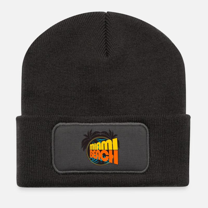 Miami Beach Retro-Palmen - Recycelte Patch Beanie - Dunkelgrau