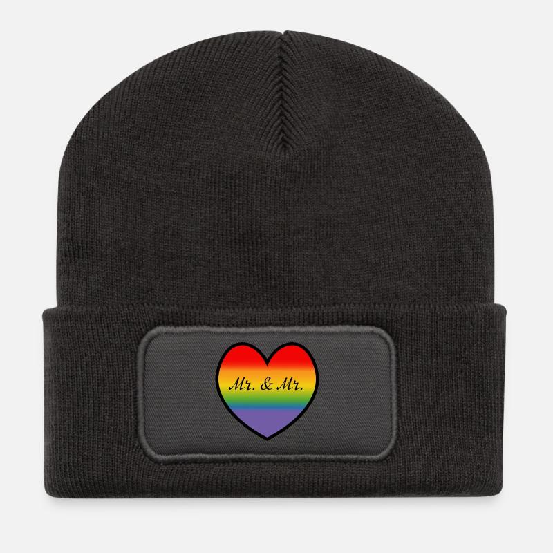 LGBT Mr and Mr Regenbogenherz schwule Hochzeit - Recycelte Patch Beanie - Dunkelgrau