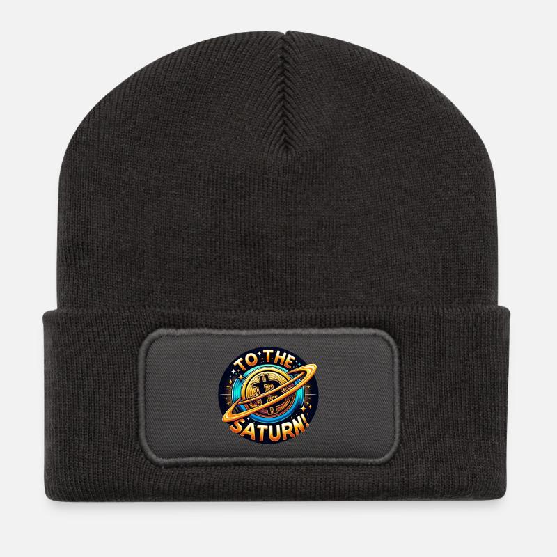Crypto BTC à Saturne ! - Beanie recyclé à patch - charbon