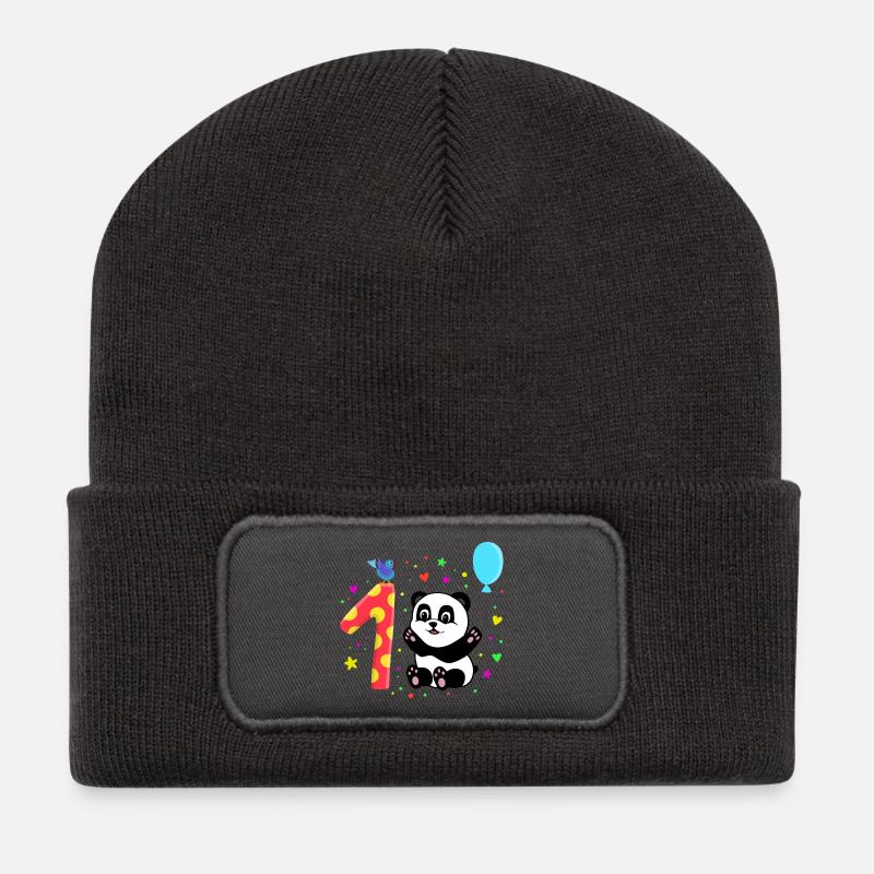 Erster Geburtstag 1. Jahr Panda süßes Geschenk - Recycelte Patch Beanie - Dunkelgrau