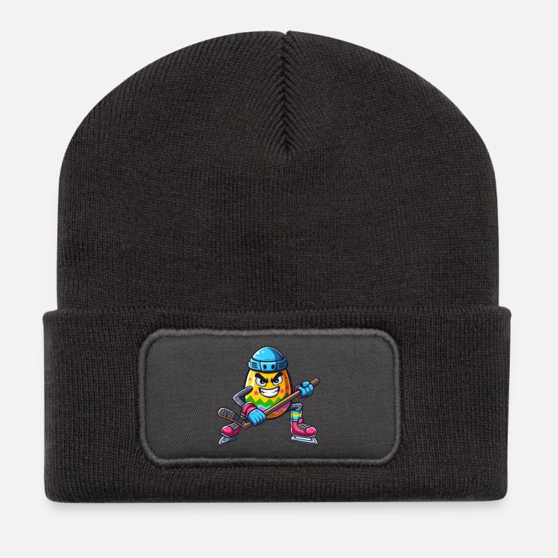 Osterei Eishockey Design | Eishockeyspieler - Recycelte Patch Beanie - Dunkelgrau