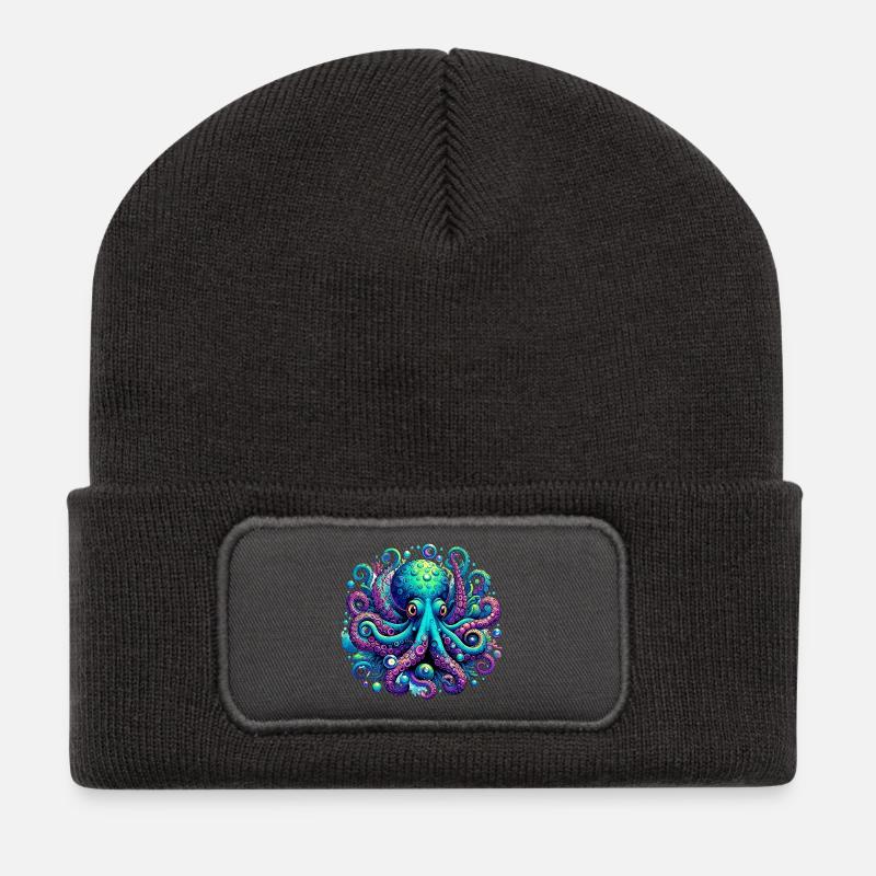 Krake - Recycelte Patch Beanie - Dunkelgrau