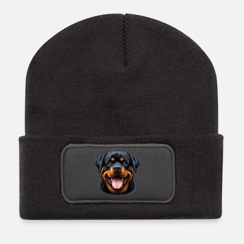 Un Rottweiler heureux - Beanie recyclé à patch - charbon