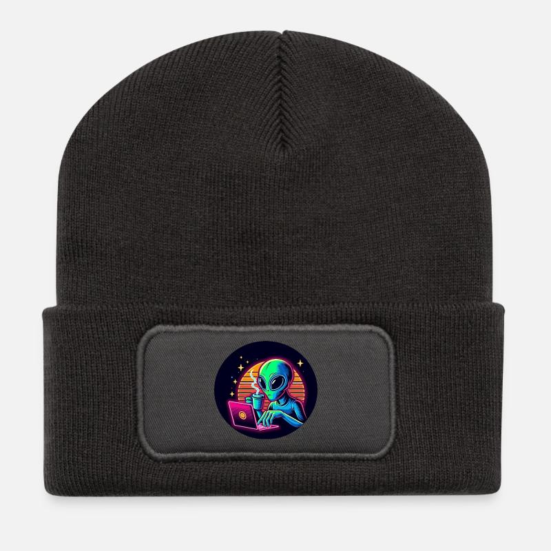Extraterrestre au travail - Beanie recyclé à patch - charbon