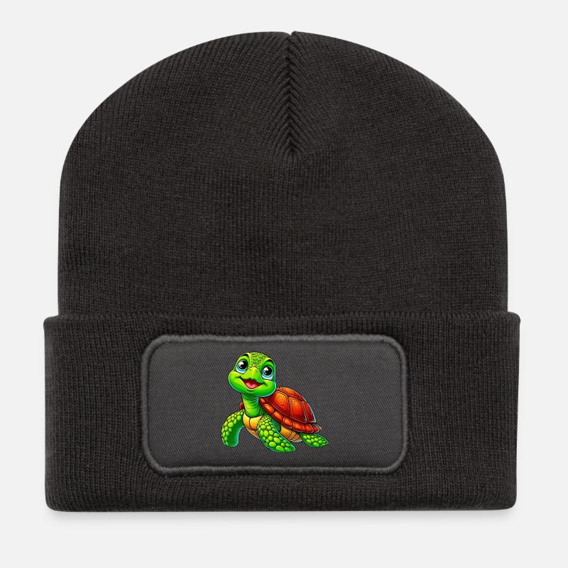 Schildkröte - Recycelte Patch Beanie - Dunkelgrau