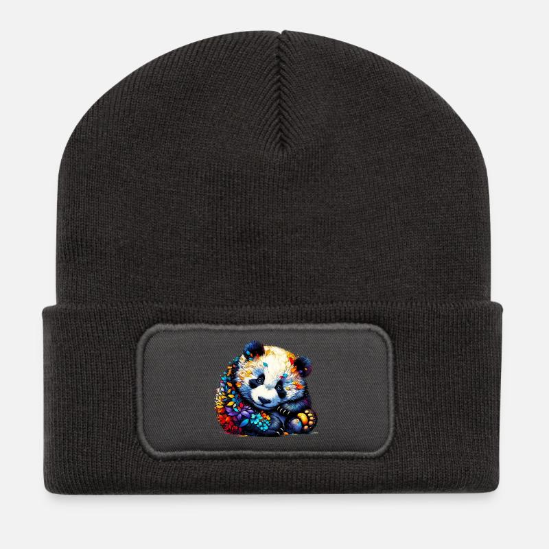 Panda - Beanie recyclé à patch - charbon