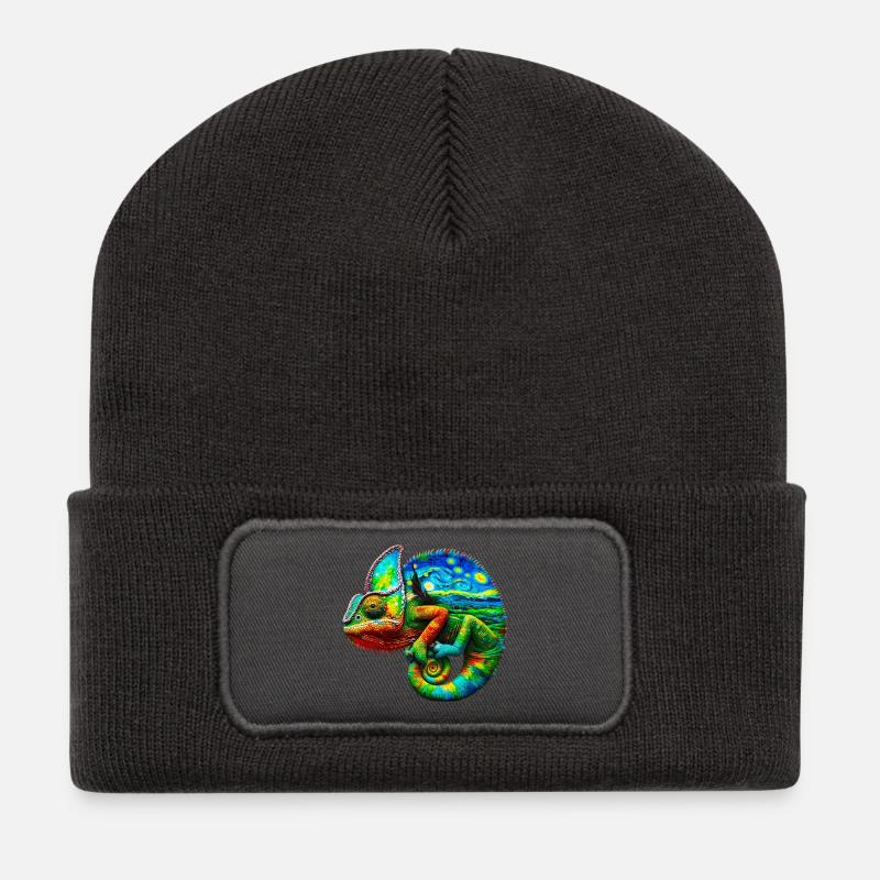 Van Gogh Chamäleon - Recycelte Patch Beanie - Dunkelgrau