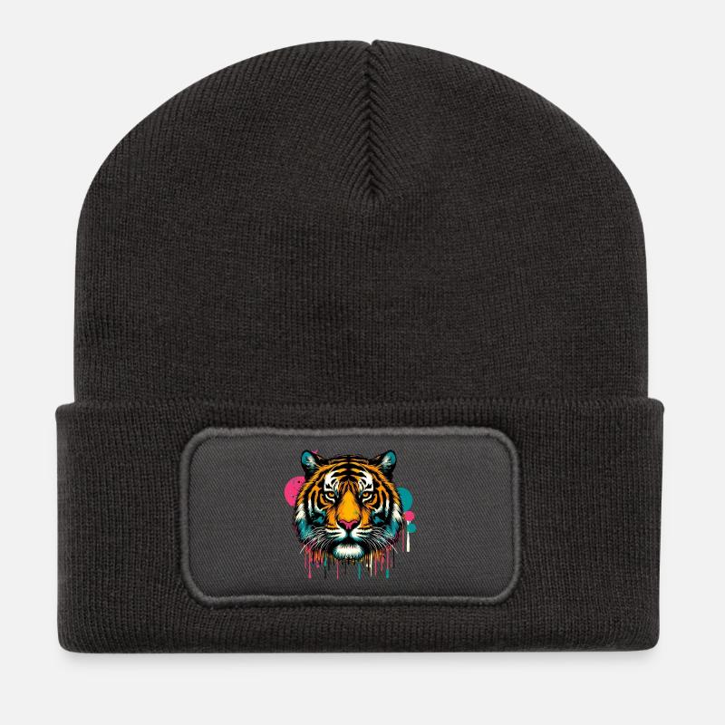Tiger - Recycelte Patch Beanie - Dunkelgrau