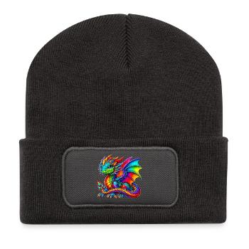 Drache - Recycelte Patch Beanie - Dunkelgrau - Vorne