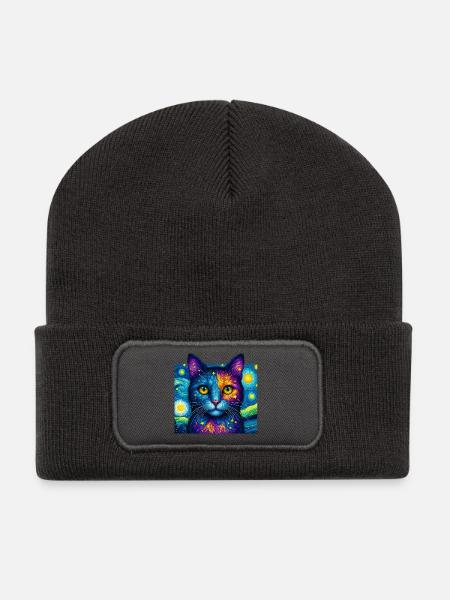 Katze - Recycelte Patch Beanie - Dunkelgrau