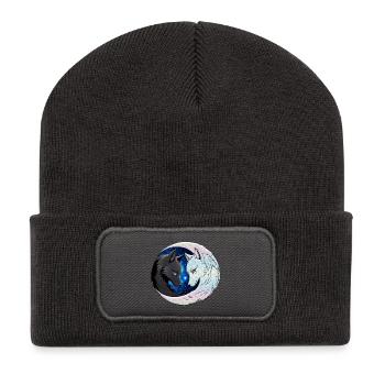 Zwei majestätische Wolfsköpfe - Recycelte Patch Beanie - Dunkelgrau - Vorne