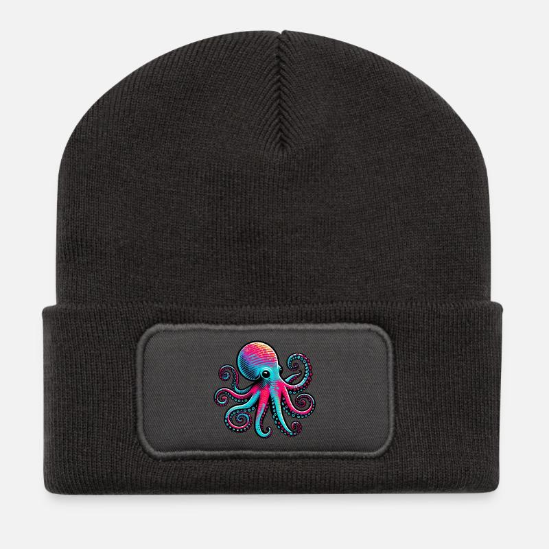 Pieuvre - Beanie recyclé à patch - charbon