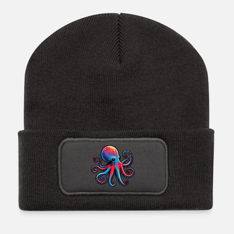 Pieuvre - Beanie recyclé à patch - charbon