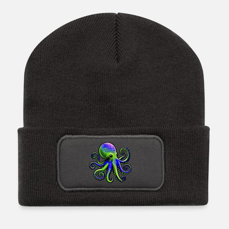Pieuvre - Beanie recyclé à patch - charbon