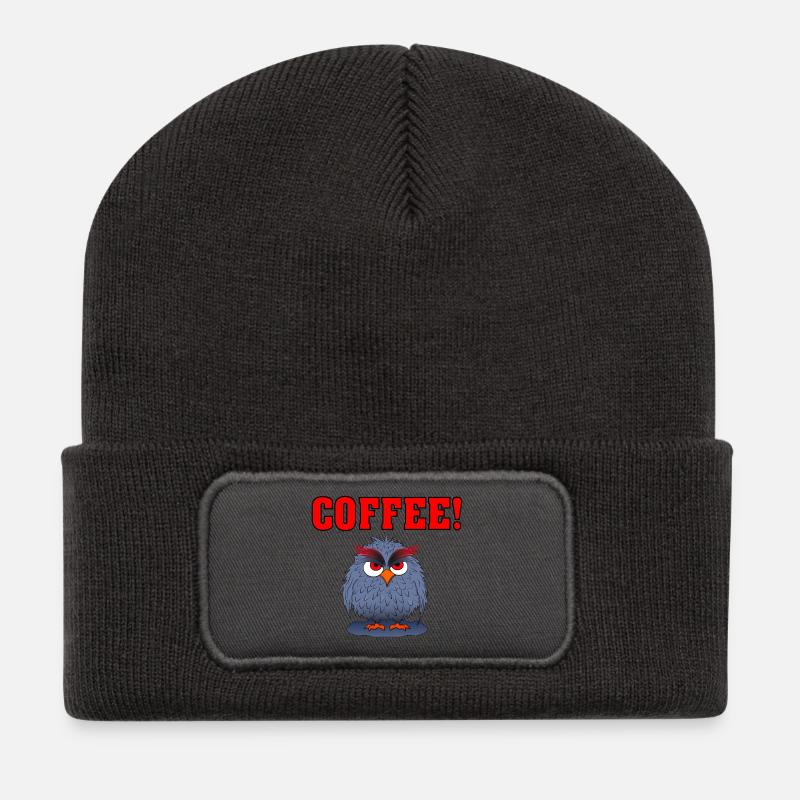 Eule COFFEE ROT - Recycelte Patch Beanie - Dunkelgrau