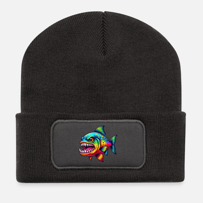 Piranha - Recycelte Patch Beanie - Dunkelgrau