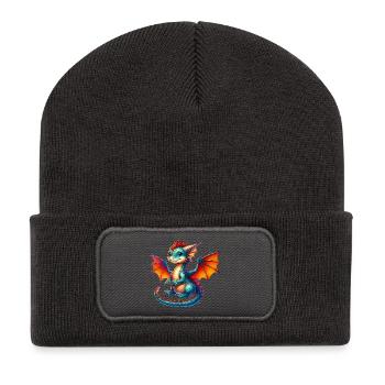 Drache - Recycelte Patch Beanie - Dunkelgrau - Vorne