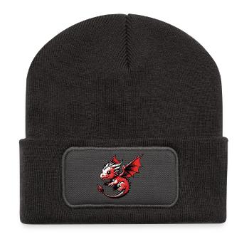 Drache - Recycelte Patch Beanie - Dunkelgrau - Vorne