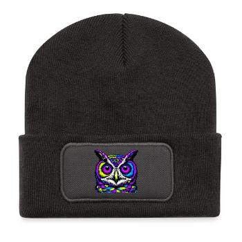 Eule - Recycelte Patch Beanie - Dunkelgrau - Vorne