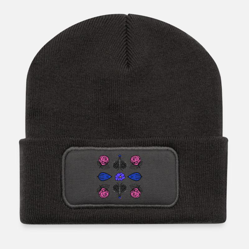 Rosen Pop-Art - Recycelte Patch Beanie - Dunkelgrau