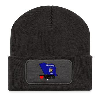 Hinweis Wisconsin Herz WISCONSIN - Recycelte Patch Beanie - Dunkelgrau - Vorne