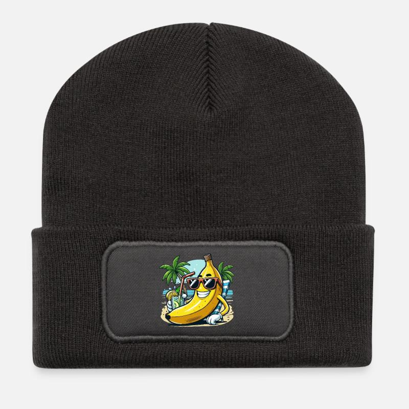 Entspannte Banane - Recycelte Patch Beanie - Dunkelgrau
