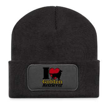 Golden Retriever , I Love ........................ - Recycelte Patch Beanie - Dunkelgrau - Vorne