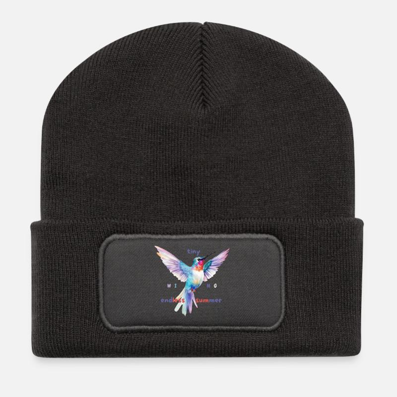 Aquarell Kolibri Sommer Design - Recycelte Patch Beanie - Dunkelgrau