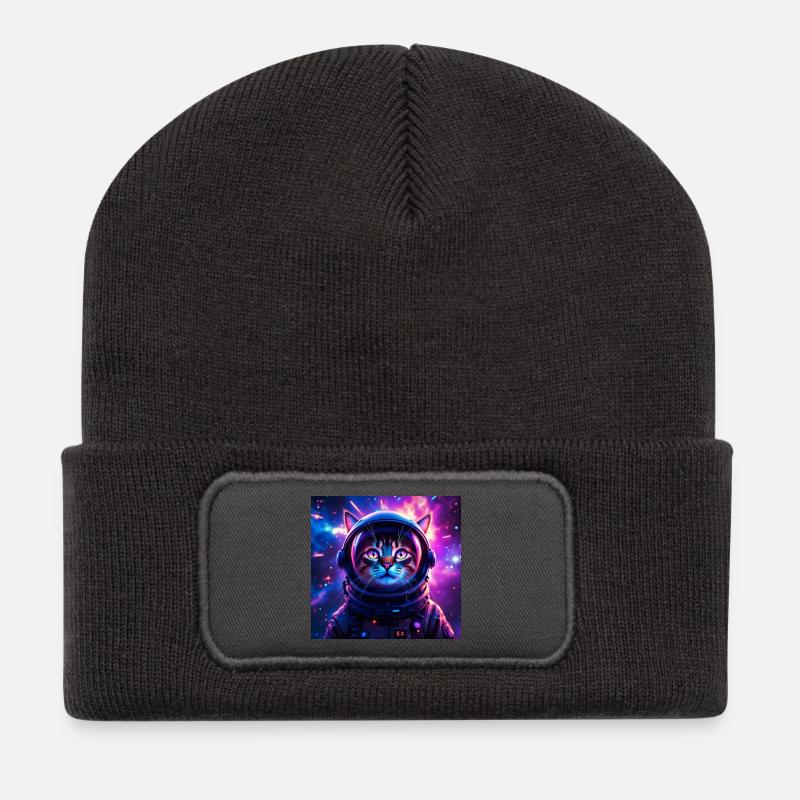 Space Cat - Recycled Patch Beanie - dark grey