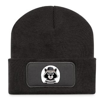 Raton laveur en cardigan et chapeau - Beanie recyclé à patch - charbon - Devant