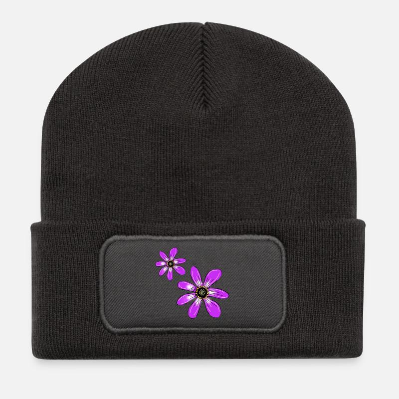 Flowers Pink - Recycled Patch Beanie - dark grey
