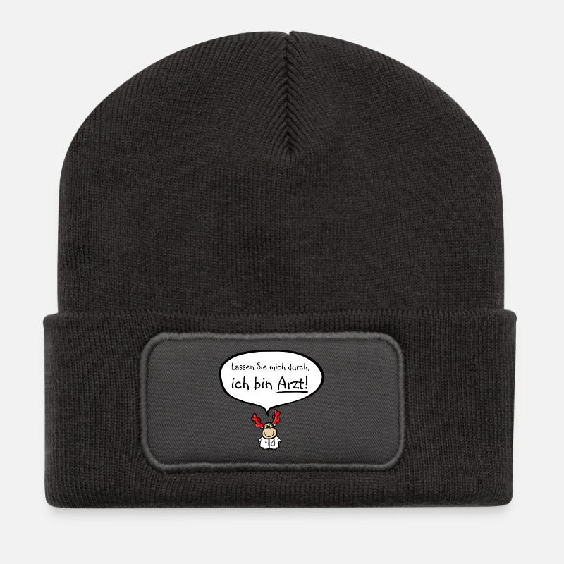 Rentier: „Lassen Sie mich durch, ich bin Arzt!" - Recycelte Patch Beanie - Dunkelgrau
