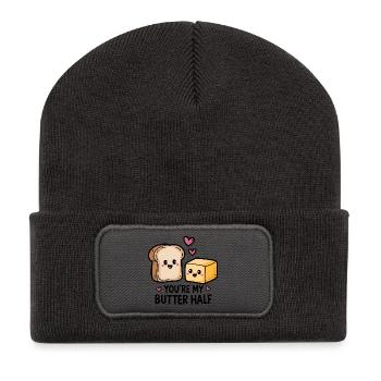Kawaii Toast und Butter Zitat - Recycelte Patch Beanie - Dunkelgrau - Vorne