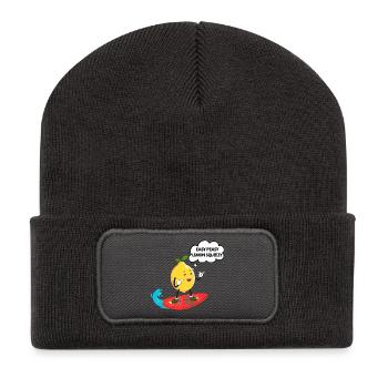 Humorvoller Zitronen-Surfer - Recycelte Patch Beanie - Dunkelgrau - Vorne