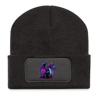 Neon-Drachen Illustration auf Schwarz - Recycelte Patch Beanie - Dunkelgrau - Vorne