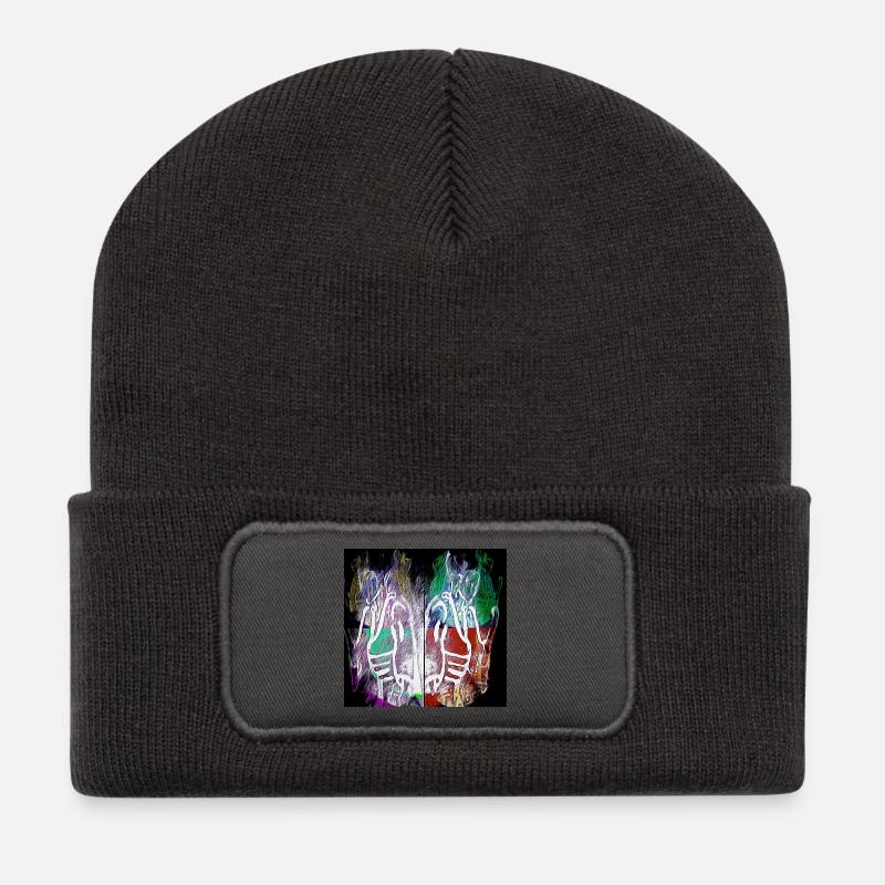 Neon Skeletal Hands Split Art - Recycled Patch Beanie - dark grey
