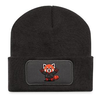 Red Panda in Leather Jacket - Recycled Patch Beanie - dark grey - Front