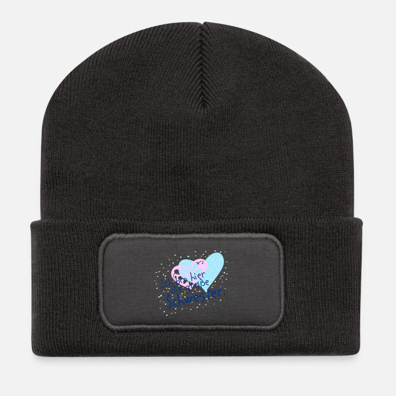 Große Schwester, Herz Confetti Motiv - Recycelte Patch Beanie - Dunkelgrau