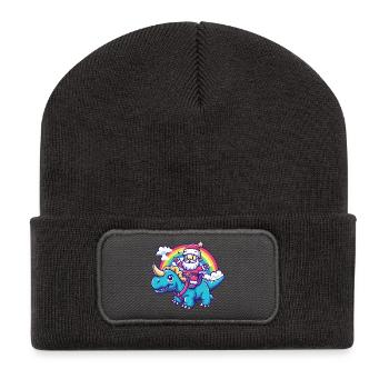 Dinosaure tricératops Père Noël - Beanie recyclé à patch - charbon - Devant