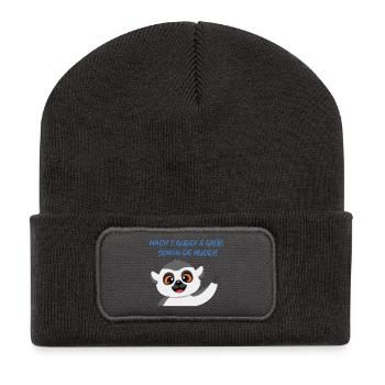 Lemur Grüßt Muddi Liebevoll - Recycelte Patch Beanie - Dunkelgrau - Vorne