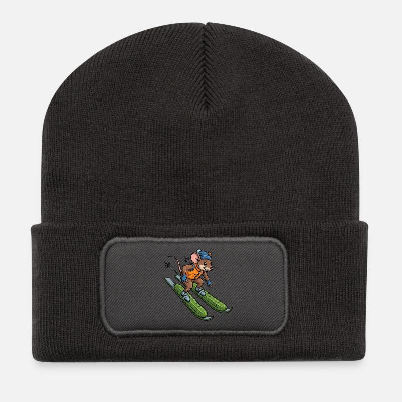 Süße Maus Ratte Ski Skifahrer Gurke Winterurlaub - Recycelte Patch Beanie - Dunkelgrau